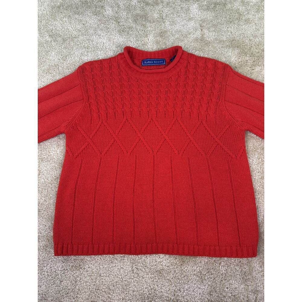 Karen Scott Sweater Women's Size Small Red Long Sleeves Cable Knit Pullover C691 - Picture 3 of 9